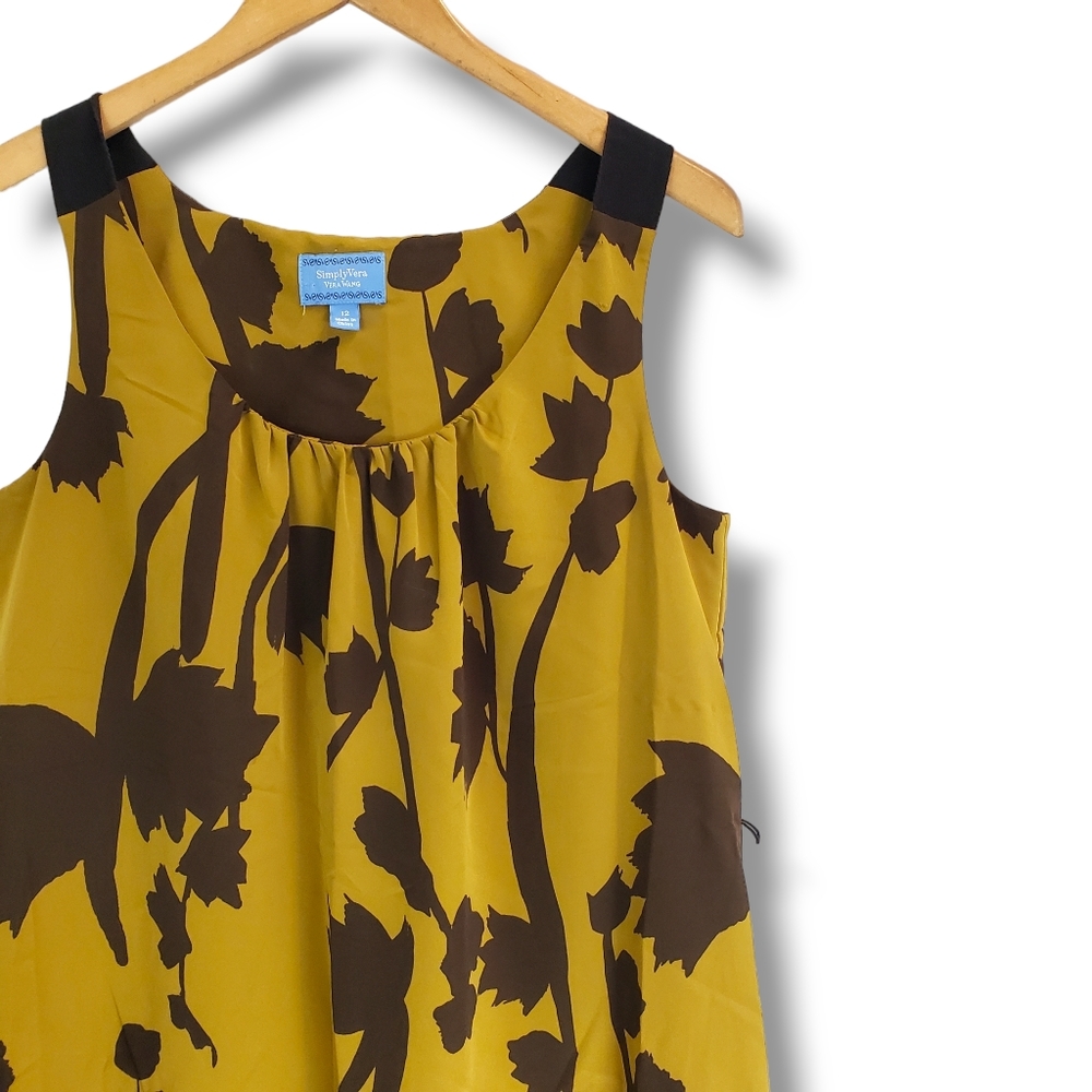 SimplyVera Vera Wang Mustard Yellow Leaf Patterned Dress Size 12 - Picture 6 of 10